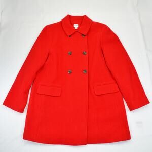 J. Crew Women’s Red Peacoat Wool Blend Size 16 Double Breasted Stadium Coat